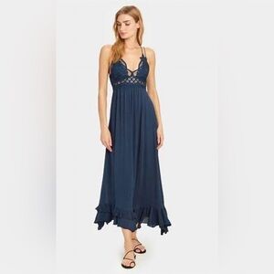 Free People Navy Blue Adella Maxi Dress